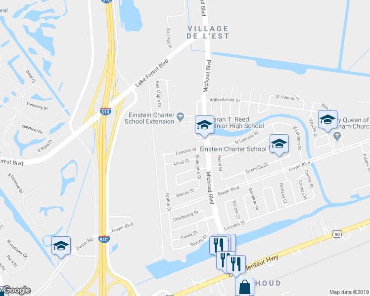 map of restaurants, bars, coffee shops, grocery stores, and more near 1311 Lemans Street in New Orleans