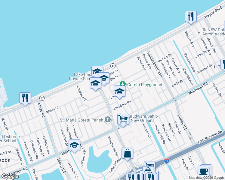 map of restaurants, bars, coffee shops, grocery stores, and more near 8511 Gervais Street in New Orleans