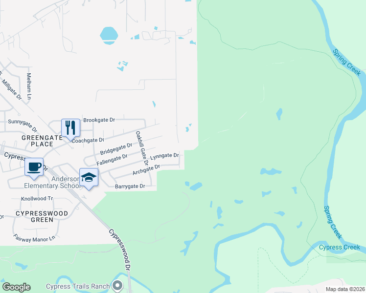 map of restaurants, bars, coffee shops, grocery stores, and more near 6803 Lynngate Drive in Spring