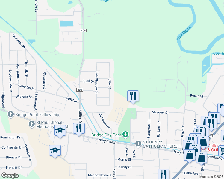 map of restaurants, bars, coffee shops, grocery stores, and more near 5395 Lyre Street in Orange