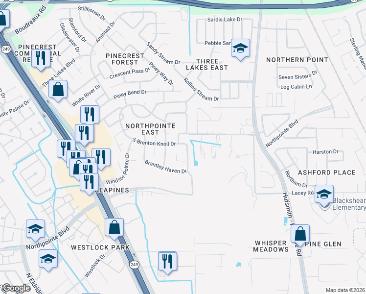 map of restaurants, bars, coffee shops, grocery stores, and more near 11811 South Brenton Knoll Drive in Tomball