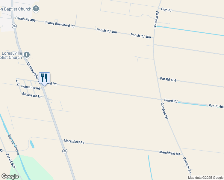 map of restaurants, bars, coffee shops, grocery stores, and more near 703 Suard Road in New Iberia