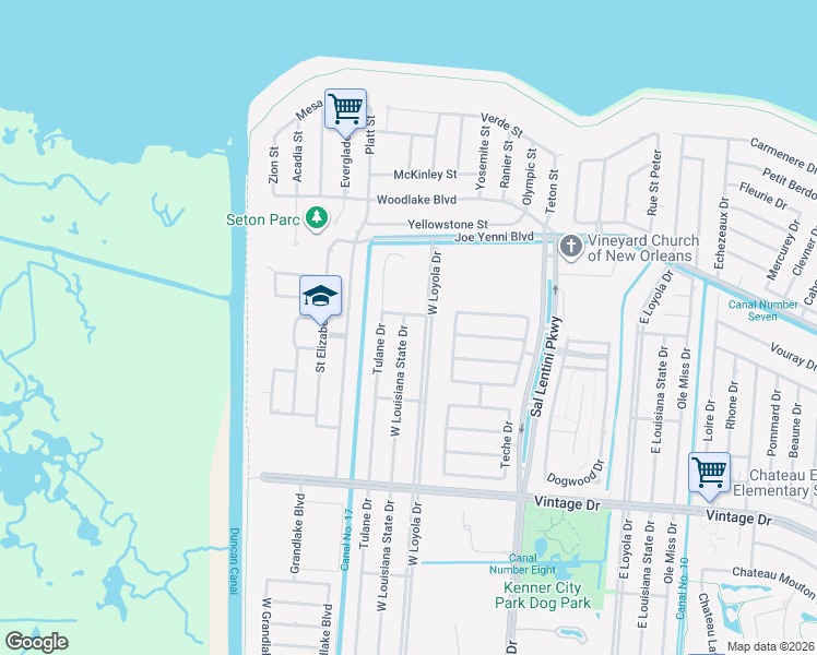 map of restaurants, bars, coffee shops, grocery stores, and more near 4164 West Louisiana State Drive in Kenner