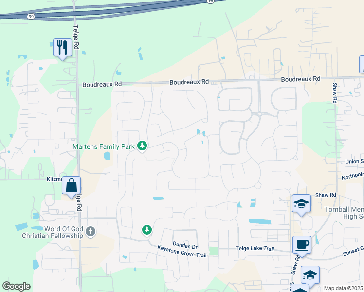 map of restaurants, bars, coffee shops, grocery stores, and more near 18731 Gulf Shadow Drive in Cypress