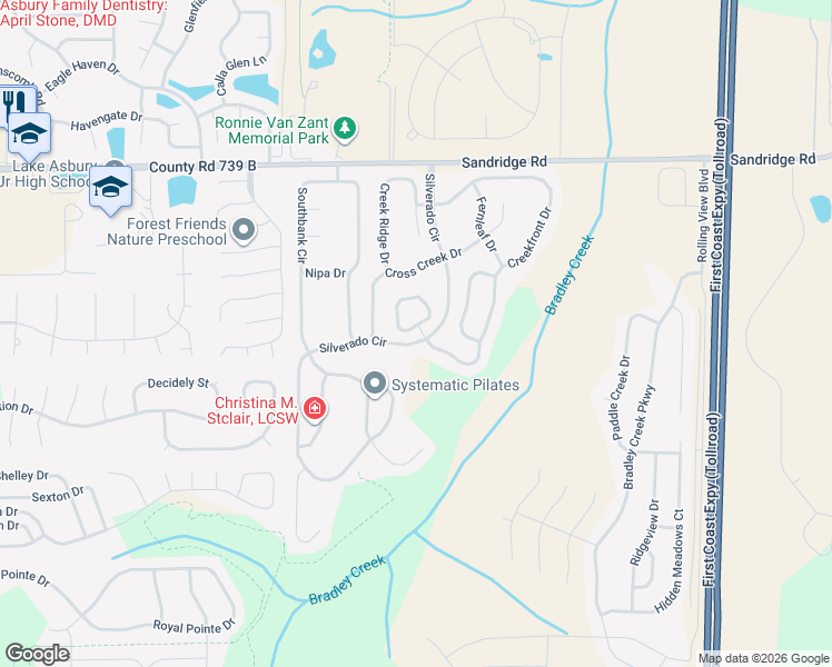 map of restaurants, bars, coffee shops, grocery stores, and more near 2770 Creekfront Drive in Green Cove Springs