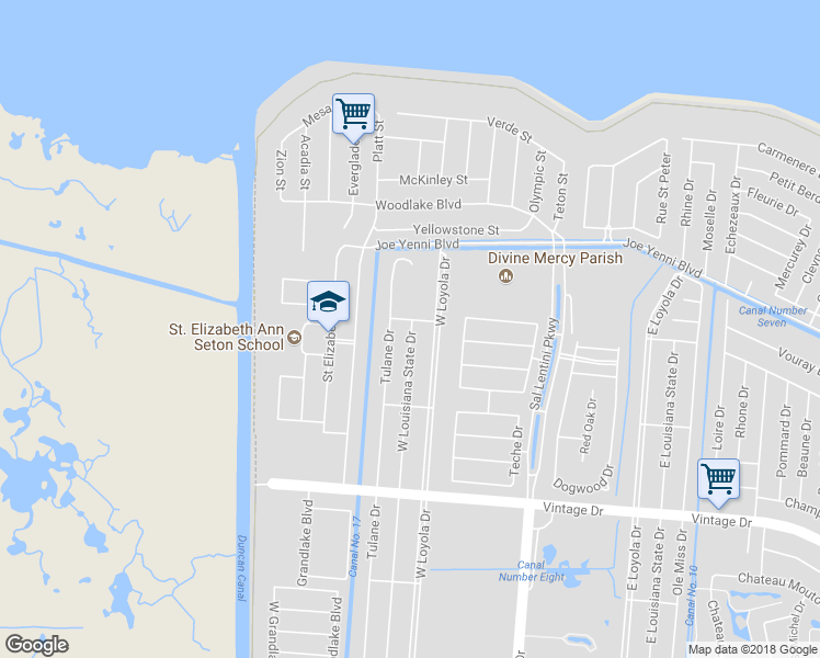 map of restaurants, bars, coffee shops, grocery stores, and more near 4164 West Louisiana State Drive in Kenner