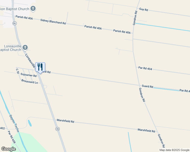map of restaurants, bars, coffee shops, grocery stores, and more near 703 Suard Road in New Iberia