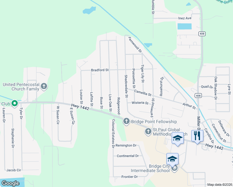 map of restaurants, bars, coffee shops, grocery stores, and more near 175 Ridgewood in Bridge City