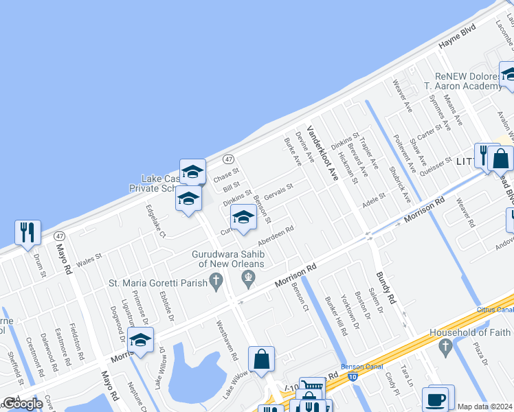 map of restaurants, bars, coffee shops, grocery stores, and more near 8650 Gervais Street in New Orleans