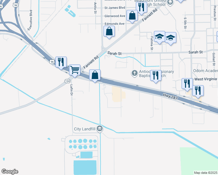 map of restaurants, bars, coffee shops, grocery stores, and more near 4215 West Cardinal Drive in Beaumont