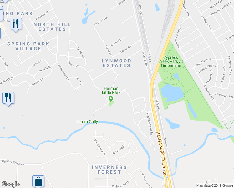 map of restaurants, bars, coffee shops, grocery stores, and more near 22839 Jetty Manor Lane in Spring