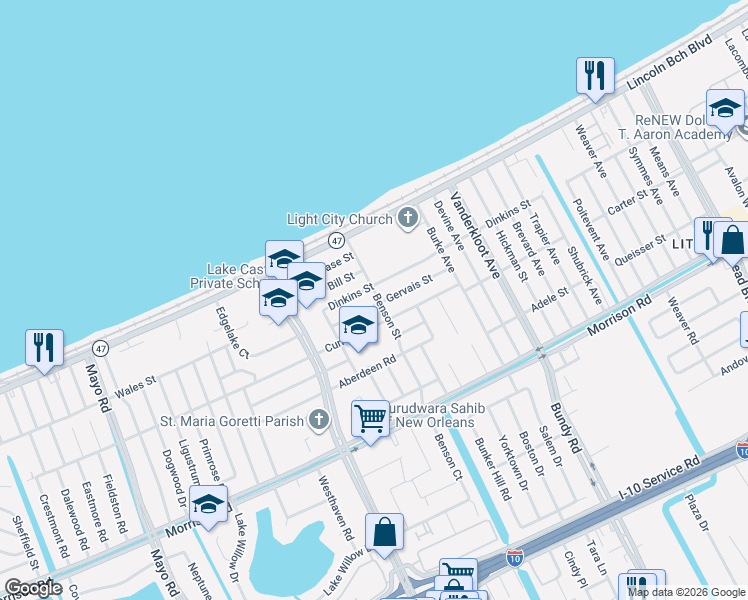 map of restaurants, bars, coffee shops, grocery stores, and more near 8630 Gervais Street in New Orleans