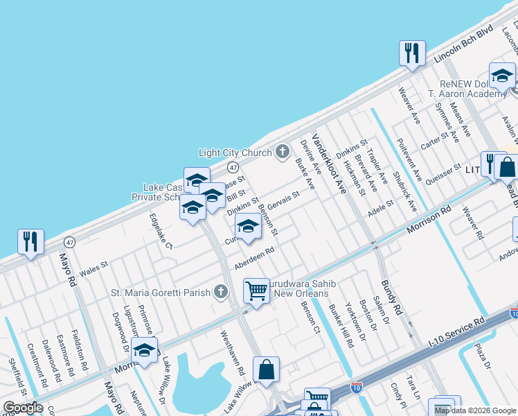 map of restaurants, bars, coffee shops, grocery stores, and more near 8630 Gervais Street in New Orleans