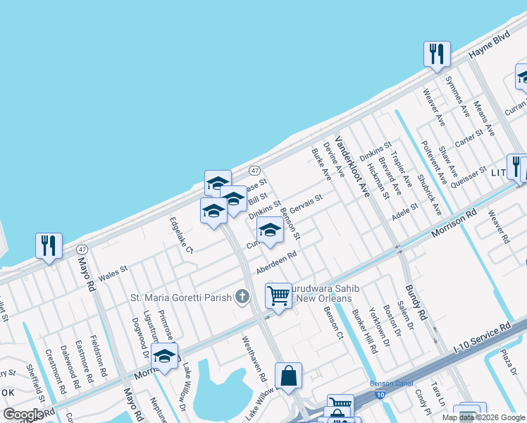 map of restaurants, bars, coffee shops, grocery stores, and more near 8511 Gervais Street in New Orleans