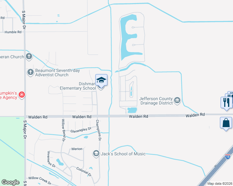 map of restaurants, bars, coffee shops, grocery stores, and more near 3440 Esplanade in Beaumont
