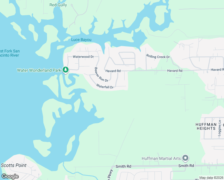 map of restaurants, bars, coffee shops, grocery stores, and more near 326 Waterfall Drive in Huffman
