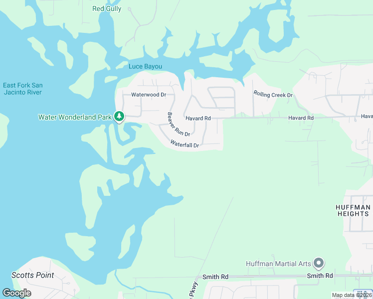 map of restaurants, bars, coffee shops, grocery stores, and more near 326 Waterfall Drive in Huffman