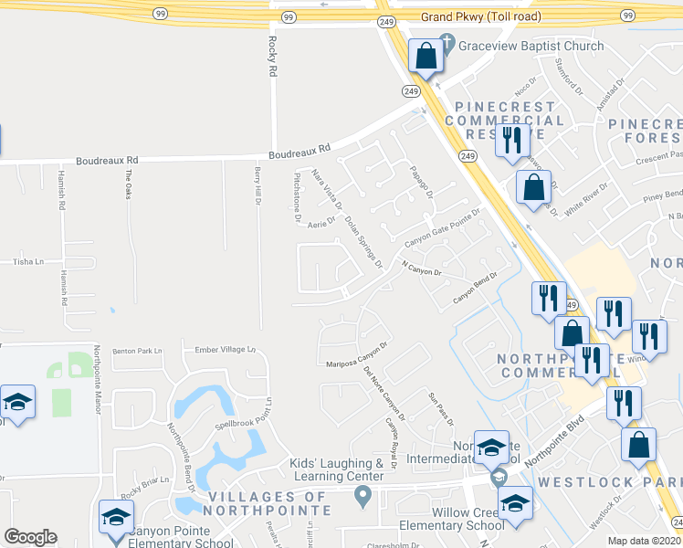map of restaurants, bars, coffee shops, grocery stores, and more near 11935 Ute Mountain Lane in Tomball