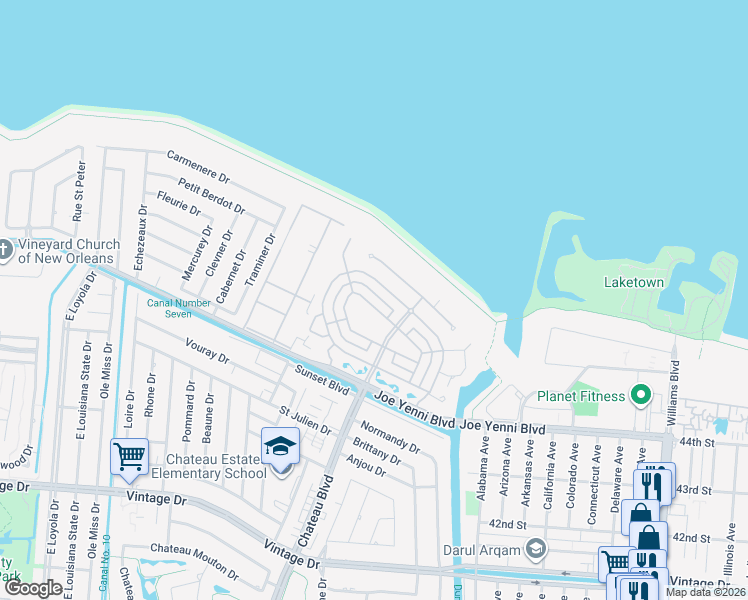 map of restaurants, bars, coffee shops, grocery stores, and more near 69 Palmetto in Kenner