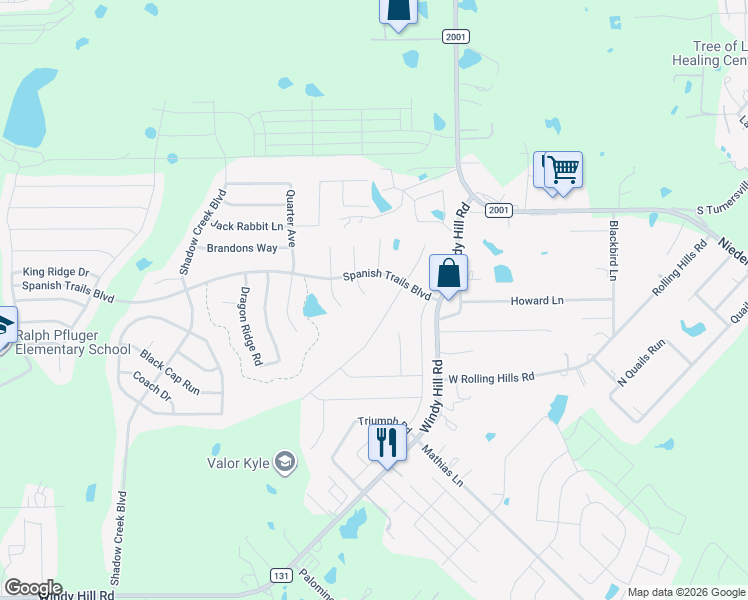map of restaurants, bars, coffee shops, grocery stores, and more near 211 Wildfire Cove in Buda