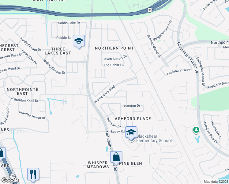 map of restaurants, bars, coffee shops, grocery stores, and more near 19223 Bay Laurel Court in Tomball