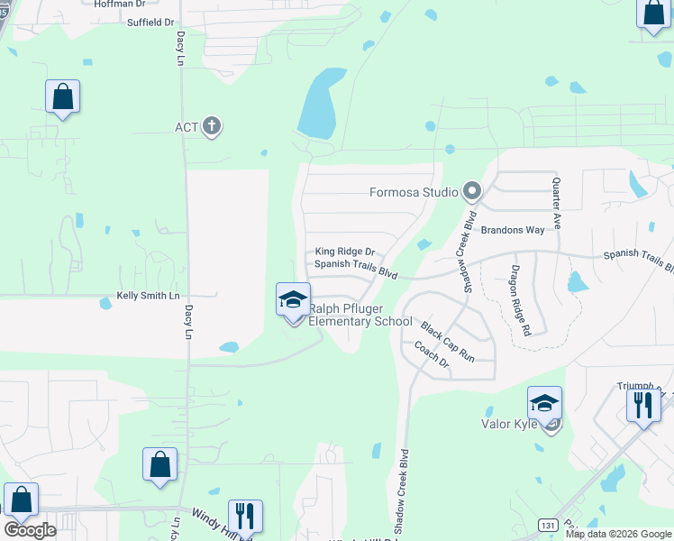 map of restaurants, bars, coffee shops, grocery stores, and more near 187 Antelope Plains Road in Buda