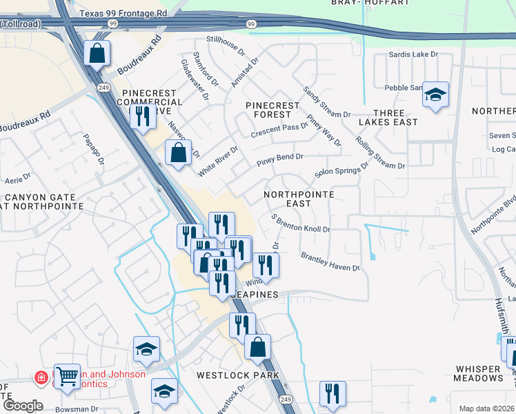 map of restaurants, bars, coffee shops, grocery stores, and more near 19311 Imperial Hills Drive in Tomball