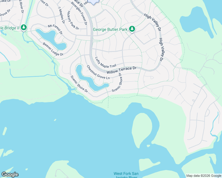 map of restaurants, bars, coffee shops, grocery stores, and more near 1522 Scenic Shore Drive in Houston