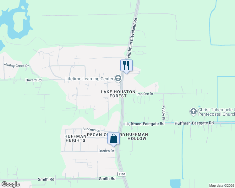 map of restaurants, bars, coffee shops, grocery stores, and more near 24919 Farm to Market 2100 in Huffman