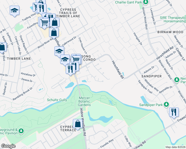 map of restaurants, bars, coffee shops, grocery stores, and more near 3013 Titleist Drive in Spring