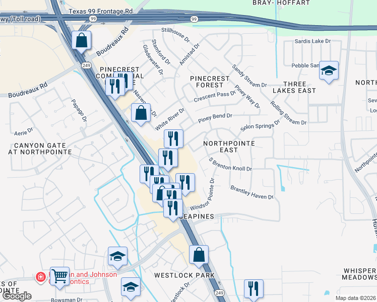 map of restaurants, bars, coffee shops, grocery stores, and more near 19311 Imperial Hills Drive in Tomball