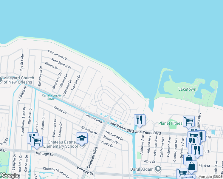 map of restaurants, bars, coffee shops, grocery stores, and more near 69 Palmetto in Kenner