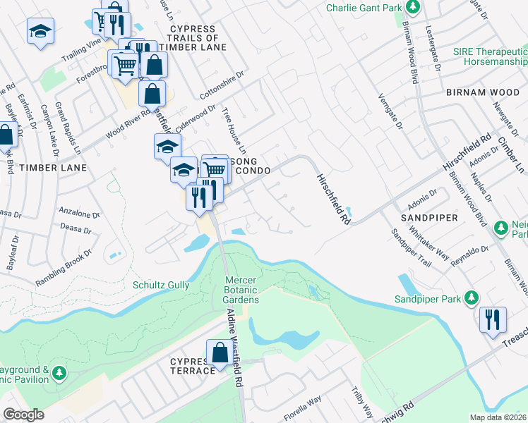 map of restaurants, bars, coffee shops, grocery stores, and more near 3013 Titleist Drive in Spring
