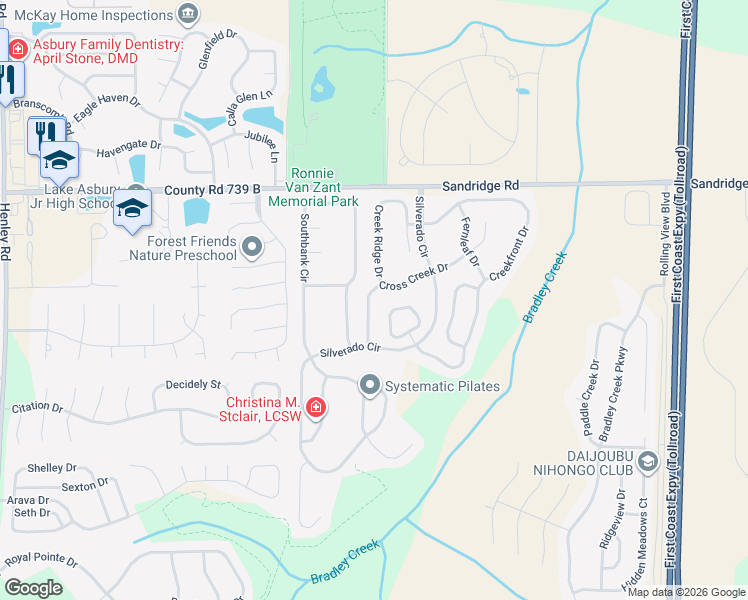 map of restaurants, bars, coffee shops, grocery stores, and more near 2855 Cross Creek Drive in Green Cove Springs