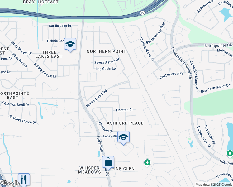map of restaurants, bars, coffee shops, grocery stores, and more near 11010 Chestnut Path Way in Tomball