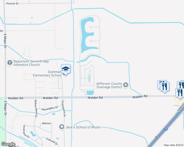 map of restaurants, bars, coffee shops, grocery stores, and more near 3397 Pond Circle in Beaumont