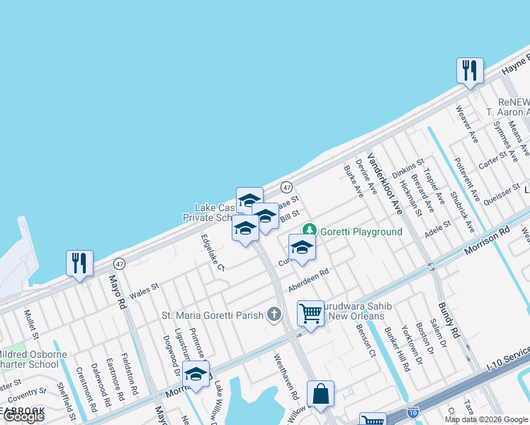 map of restaurants, bars, coffee shops, grocery stores, and more near 8036 Gus Street in New Orleans