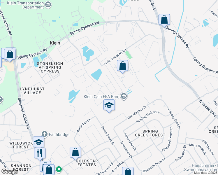 map of restaurants, bars, coffee shops, grocery stores, and more near 18130 Swallow Springs Way in Spring