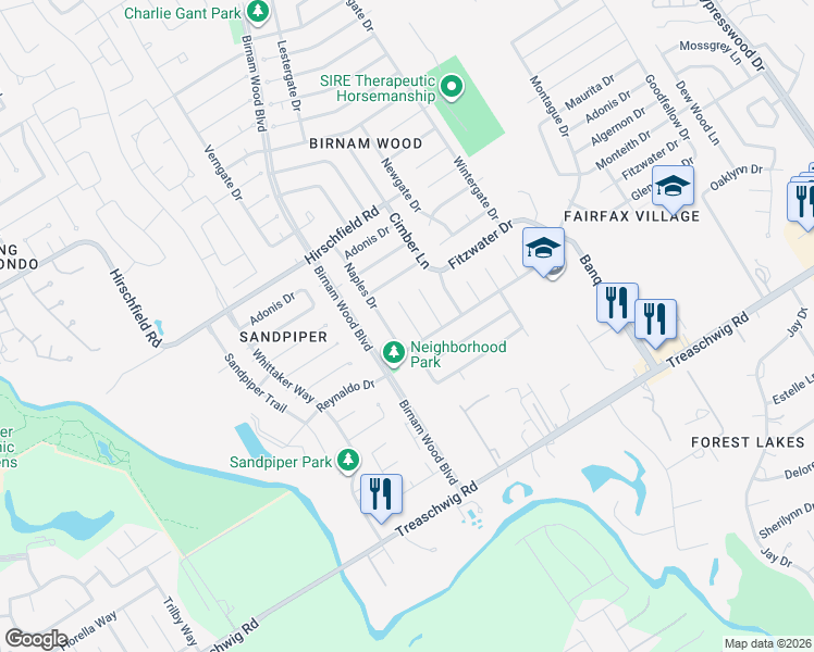 map of restaurants, bars, coffee shops, grocery stores, and more near 23118 Naples Drive in Spring
