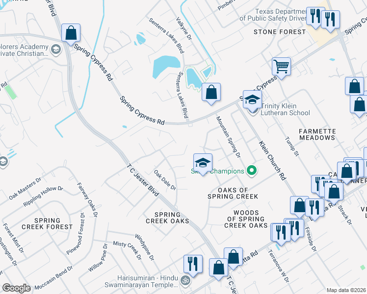 map of restaurants, bars, coffee shops, grocery stores, and more near 5714 Desert Oak Way in Spring