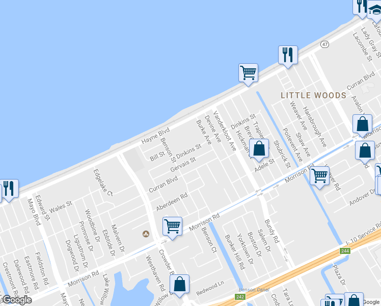 map of restaurants, bars, coffee shops, grocery stores, and more near 8822 Dinkins Street in New Orleans