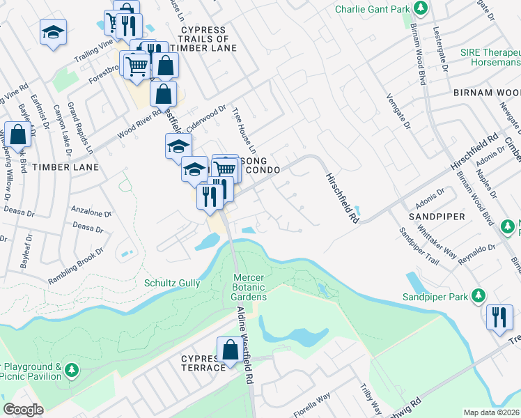 map of restaurants, bars, coffee shops, grocery stores, and more near 3013 Titleist Drive in Spring