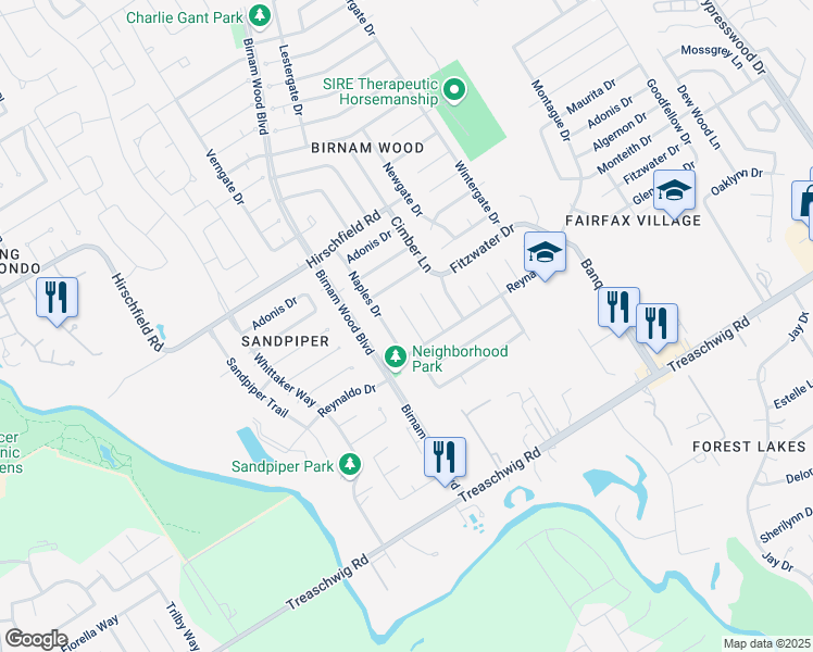 map of restaurants, bars, coffee shops, grocery stores, and more near 23119 Lestergate Drive in Spring