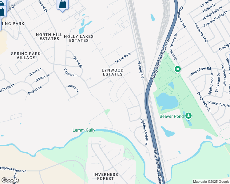 map of restaurants, bars, coffee shops, grocery stores, and more near 1402 Green Highland Drive in Spring
