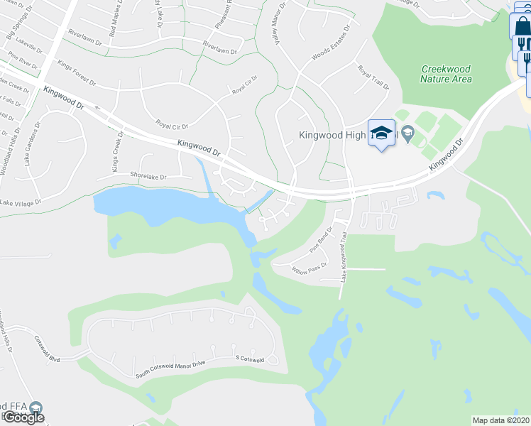 map of restaurants, bars, coffee shops, grocery stores, and more near 3110 Sunny Knoll Court in Humble