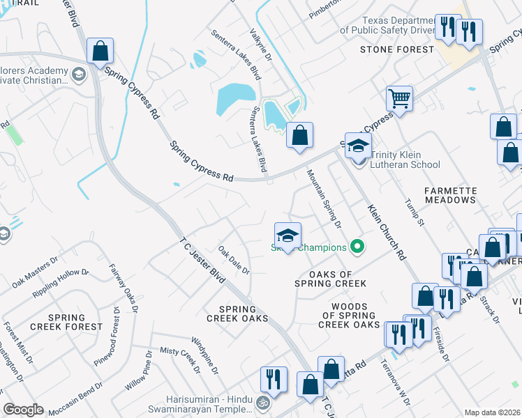 map of restaurants, bars, coffee shops, grocery stores, and more near 5714 Desert Oak Way in Spring