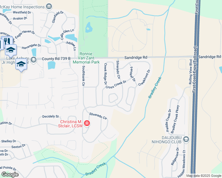 map of restaurants, bars, coffee shops, grocery stores, and more near 2817 Cross Creek Drive in Green Cove Springs