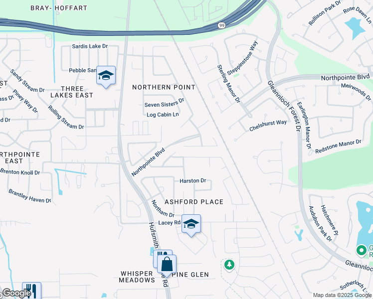 map of restaurants, bars, coffee shops, grocery stores, and more near 11010 Chestnut Path Way in Tomball