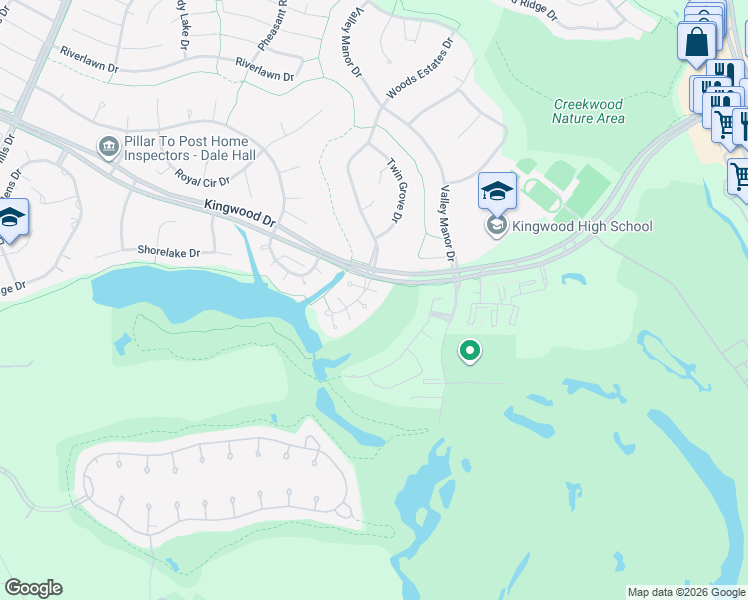 map of restaurants, bars, coffee shops, grocery stores, and more near 3206 Breezy Pines Court in Humble