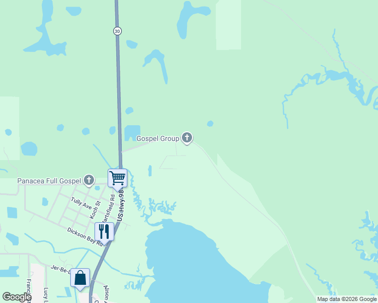 map of restaurants, bars, coffee shops, grocery stores, and more near 2-98 Dalton Ln in Wakulla